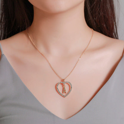 Womens Stylish & Minimalist Diamond-Encrusted 26-Letter Heart Pendant Necklace
