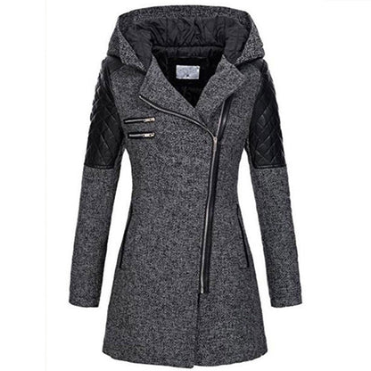 Women Warm Slim Full Zipper Coat Thick Woolen Coat Female Fall Winter Windbreaker Hooded Diagonal Zipper Women's Clothing