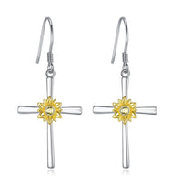 Sunflower Earrings Sterling Silver Cross Dangle Drop Hooks Earrings Sunflower Flower Jewelry Gifts for Women Teens Birthday