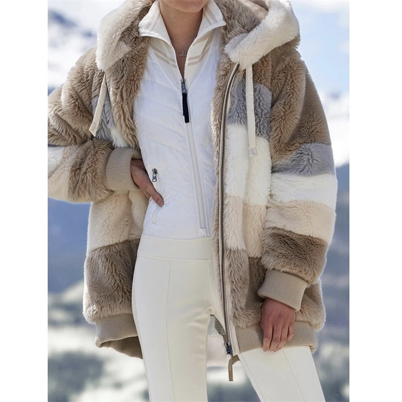 Multicolor patchwork hooded short fashion jacket
