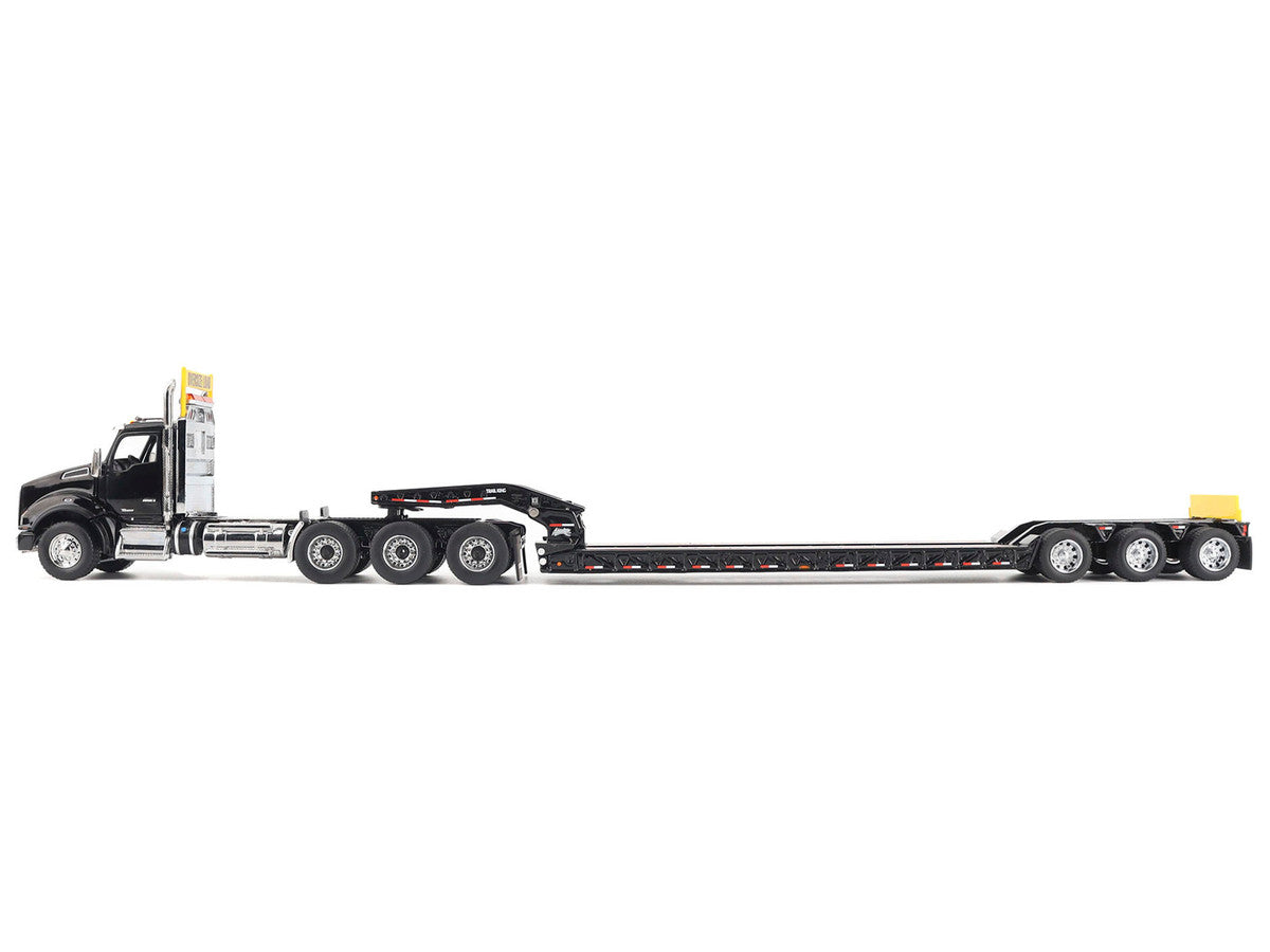 Kenworth T880 SBFA Tridem Truck with Trail King HDG Lowboy Trailer Black "Transport Series" 1/50 Diecast Model by Diecast Masters