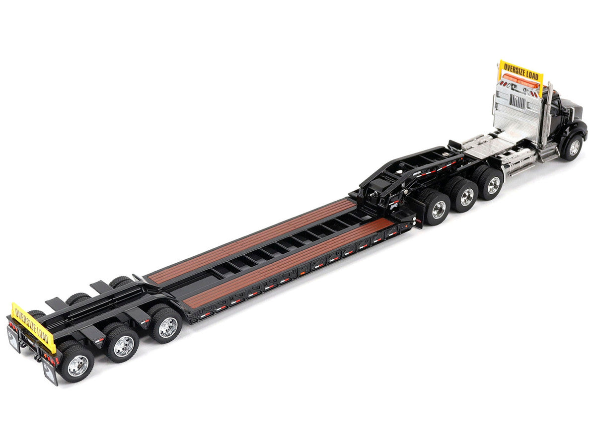 Kenworth T880 SBFA Tridem Truck with Trail King HDG Lowboy Trailer Black "Transport Series" 1/50 Diecast Model by Diecast Masters