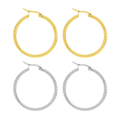 18K Gold-plated Dense Emboss Round Ring Earrings Advanced Sense