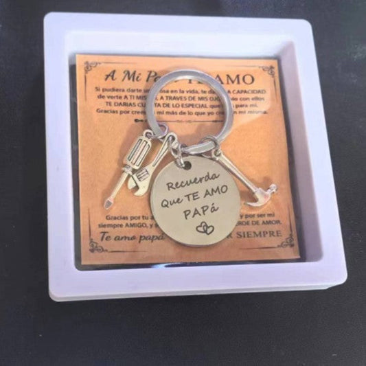 PaPa Stainless Steel Round Board Keychain Father's Day Gift
