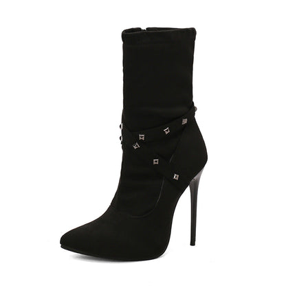 Womens European-style Mid-calf Boots With Slender High Heels