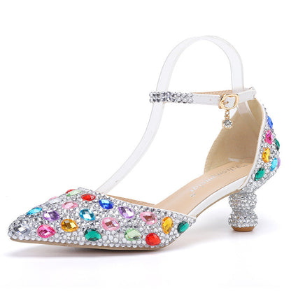 Low-Top Summer New Blue Color Pointed Gourd Heel Rhinestone Multi-Color Fashion Wedding Banquet Women's Shoes