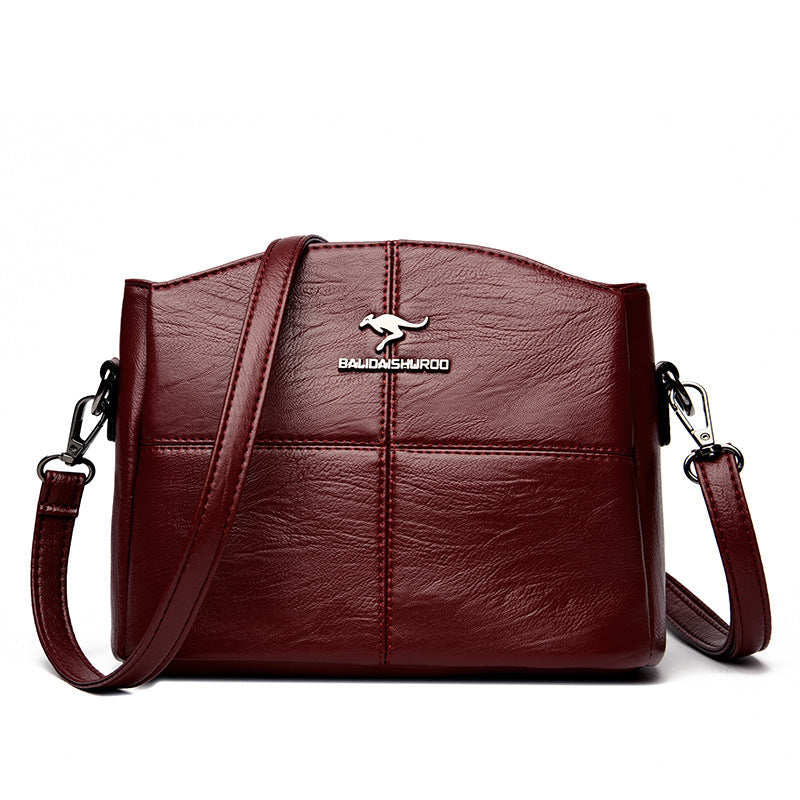 Korean-style Womens Shoulder Soft Leather Versatile Design Large Capacity And Embroidered Crossbody Bag