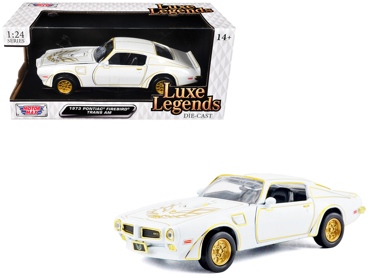 1973 Pontiac Firebird Trans Am White Metallic with Gold Accents "Luxe Legends" Series 1/24 Diecast Model Car by Motormax