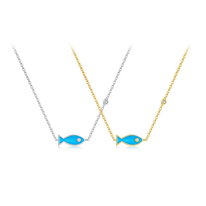 Diamond Fish Pendant S925 Silver Necklace
