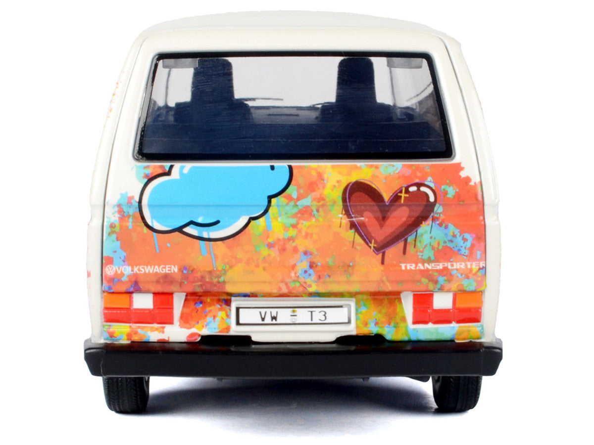 Volkswagen Type 2 (T3) Van White Metallic with Graffiti Graphics 1/24 Diecast Model Car by Motormax