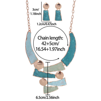 Female Colored Oil Geometric Irregular Earnail Necklace Set