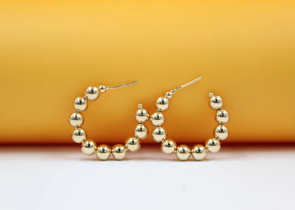 Gold Beaded Open Hoop Earrings (K104)