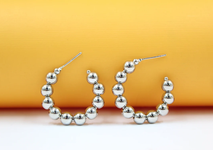 Gold Beaded Open Hoop Earrings (K104)