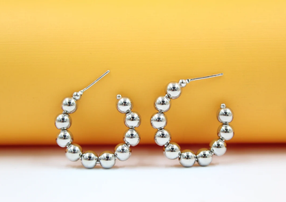 Gold Beaded Open Hoop Earrings (K104)