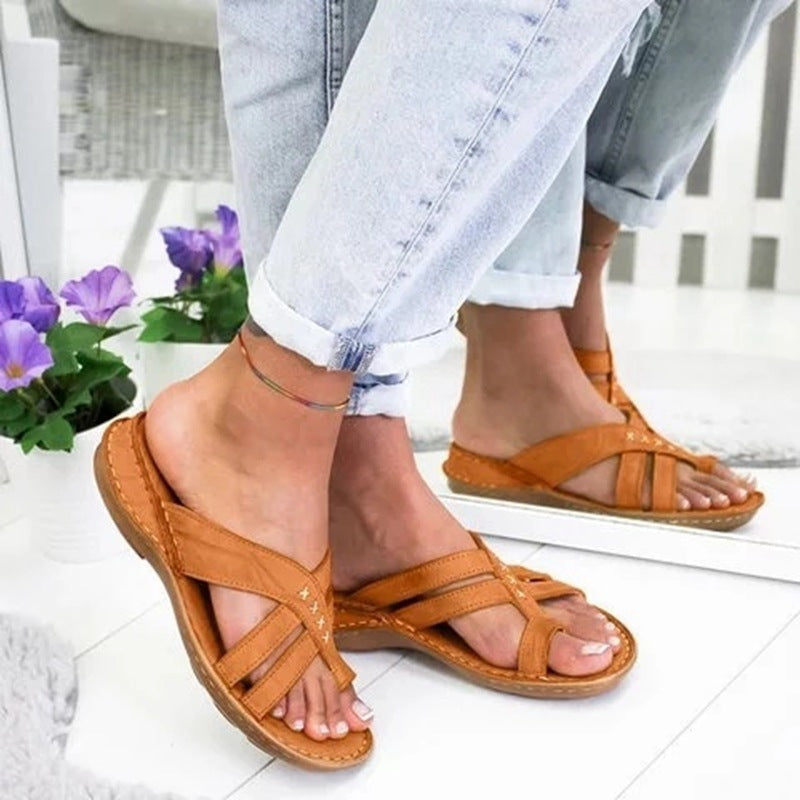 Retro Women's Wedge Heel European And American Casual Plus Size Shoes Solid Color Sandals