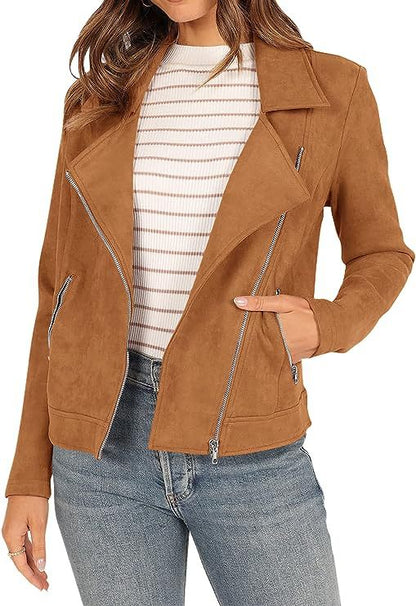 Fashion Deerskin Velvet Motorcycle Jacket Zipper Pocket Short Coat