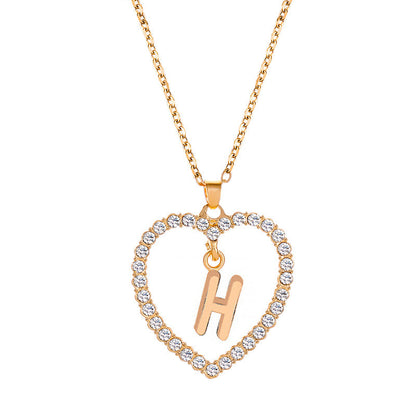 Womens Stylish & Minimalist Diamond-Encrusted 26-Letter Heart Pendant Necklace