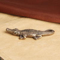 Distressed Solid Brass Alligator Keychain Pendant
