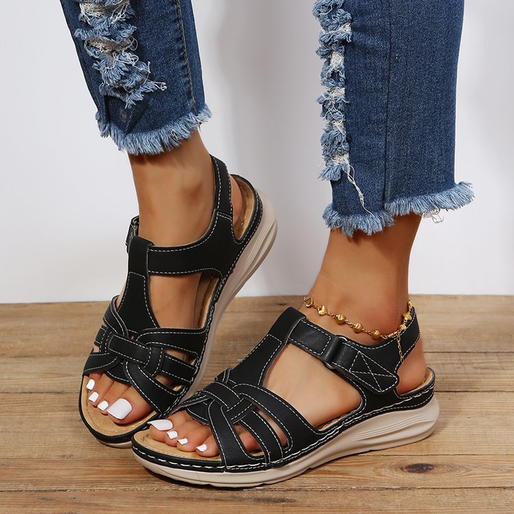 New European And American Wedge Stitching Light Hollow Large Size Sandals