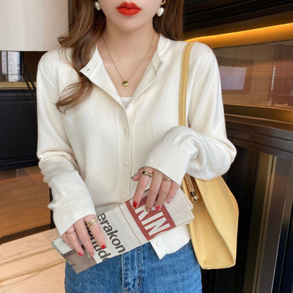 Women's Slimming Round-Neck Long-Sleeve Knitted Cardigan