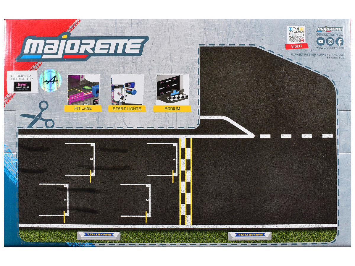 "BWT Alpine Formula One Team" (2025) Pit Stop Playset with Alpine A525 R19 1/64 Diecast Model Car by Majorette
