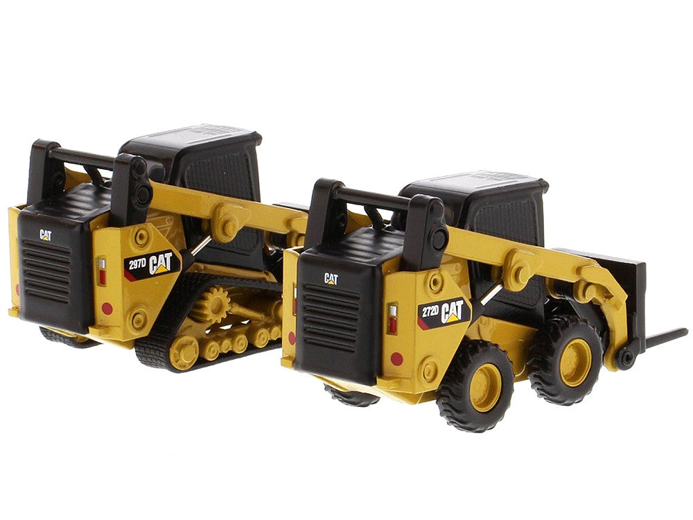 Set of 2 pieces CAT Caterpillar 272D2 Skid Steer Loader and CAT Caterpillar 297D2 Compact Track Loader with Accessories 1/64 Diecast Models by Diecast Masters