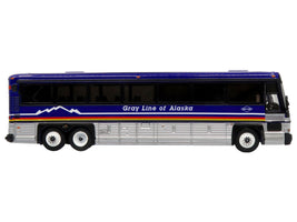 2001 MCI D4000 Coach Bus "Gray Line of Alaska" Dark Blue with Stripes "Vintage Bus & Motorcoach Collection" Limited Edition to 504 pieces Worldwide 1/87 (HO) Diecast Model by Iconic Replicas