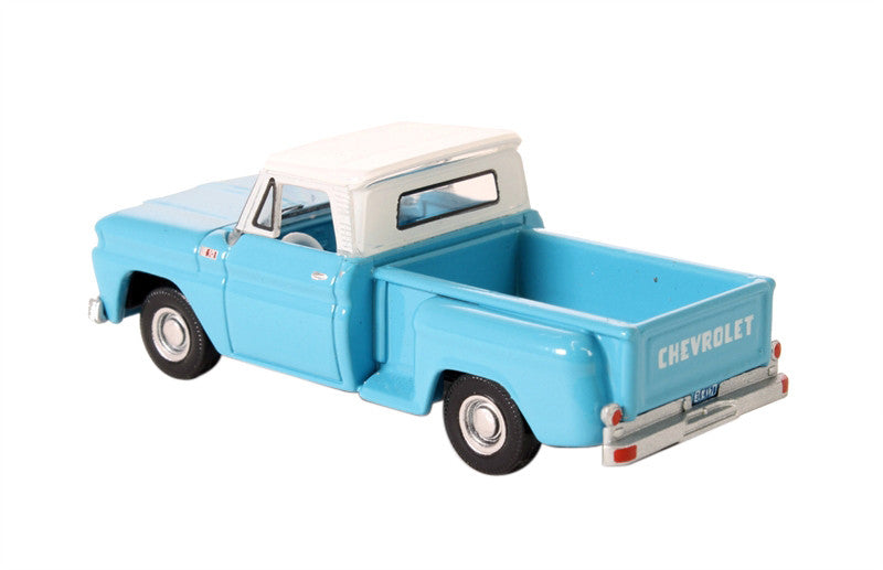 1965 Chevrolet C10 Stepside Pickup Truck Light Blue with White Top 1/87 (HO) Scale Diecast Model Car by Oxford Diecast