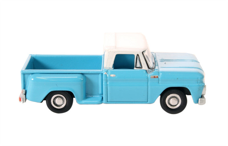 1965 Chevrolet C10 Stepside Pickup Truck Light Blue with White Top 1/87 (HO) Scale Diecast Model Car by Oxford Diecast