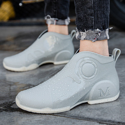 Motorcycle Rain Boots Men's Summer Youth Outdoor Non-slip Wading Shoes Fashion Low Top Flat Work Shoes Rubber Shoes