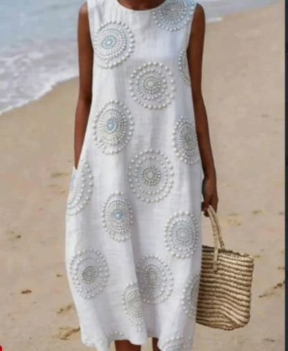 Printed Ladies Long-sleeved Round Neck Dress
