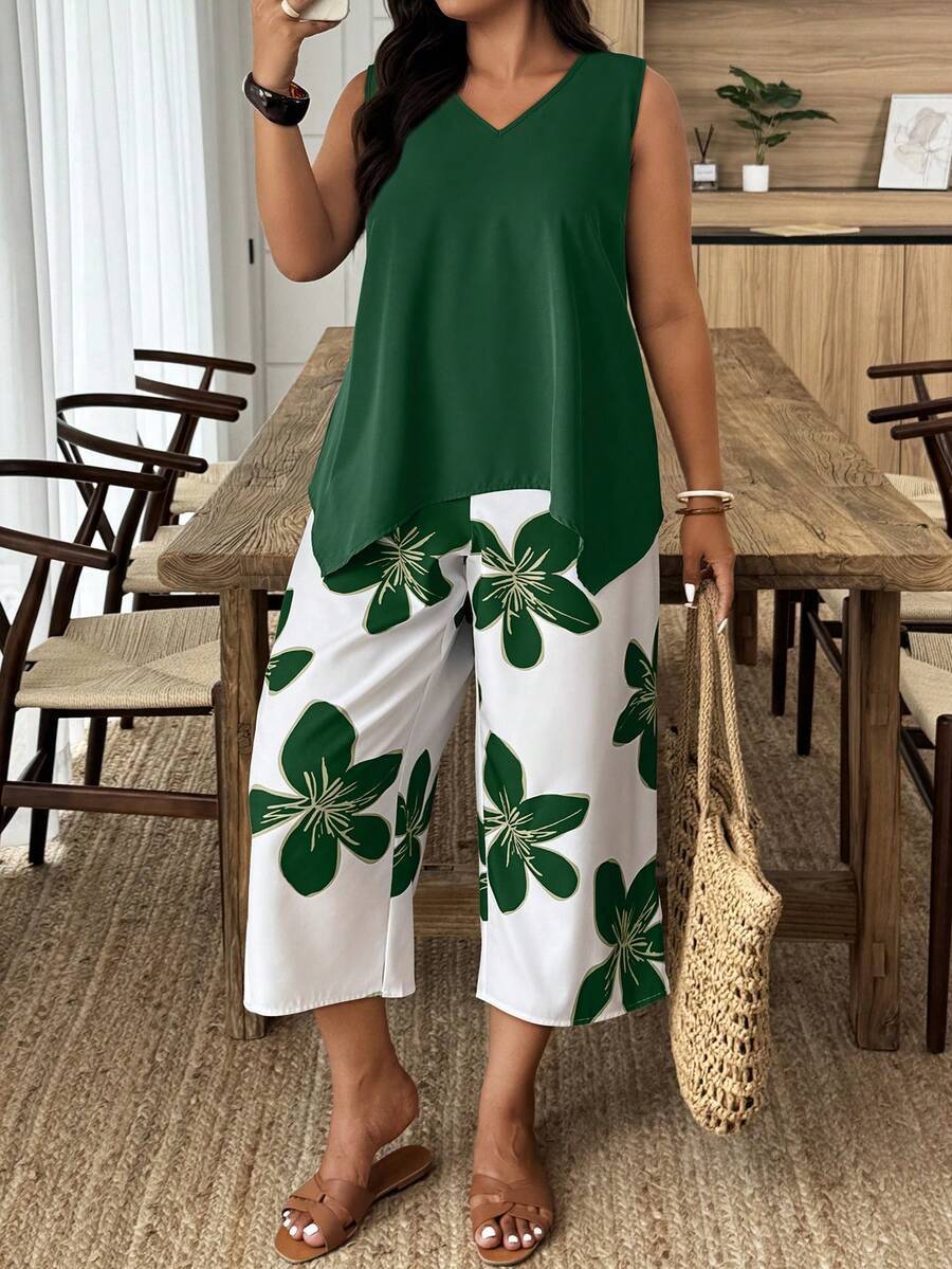 Women's Casual Elegant Printed Cropped Pants Set