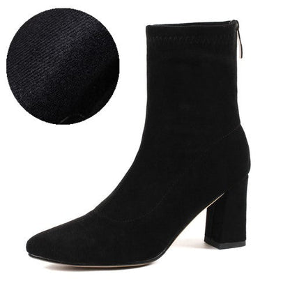 Women's Ankle Winter High-heeled Mid-tube Pointed Toe Thick-heeled Martin Boots