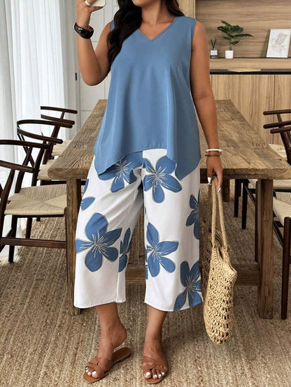 Women's Casual Elegant Printed Cropped Pants Set