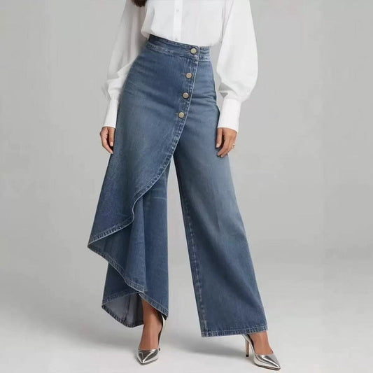 Denim Skort With Button Closure And Washed Finish For Women
