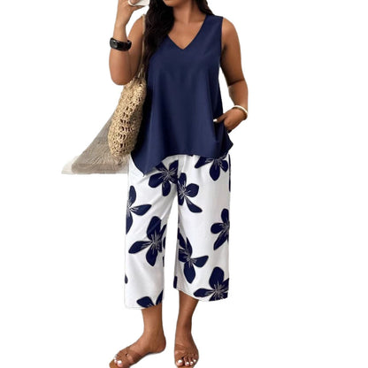 Women's Casual Elegant Printed Cropped Pants Set