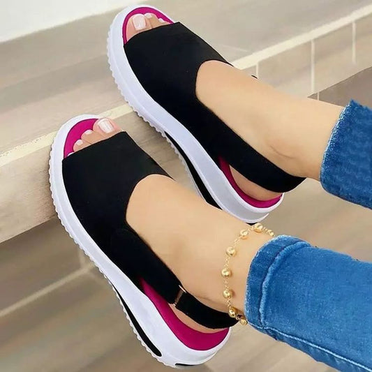 Large Size Thick Sole Heightening Women's Single Shoes Velcro Casual Fish Mouth Sandals