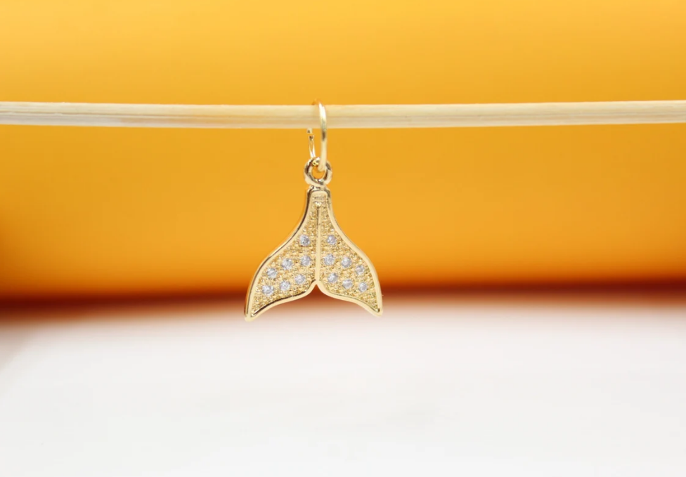 Gold Fish Tail Pendant With Zirconia Stones For 18K Gold Filled