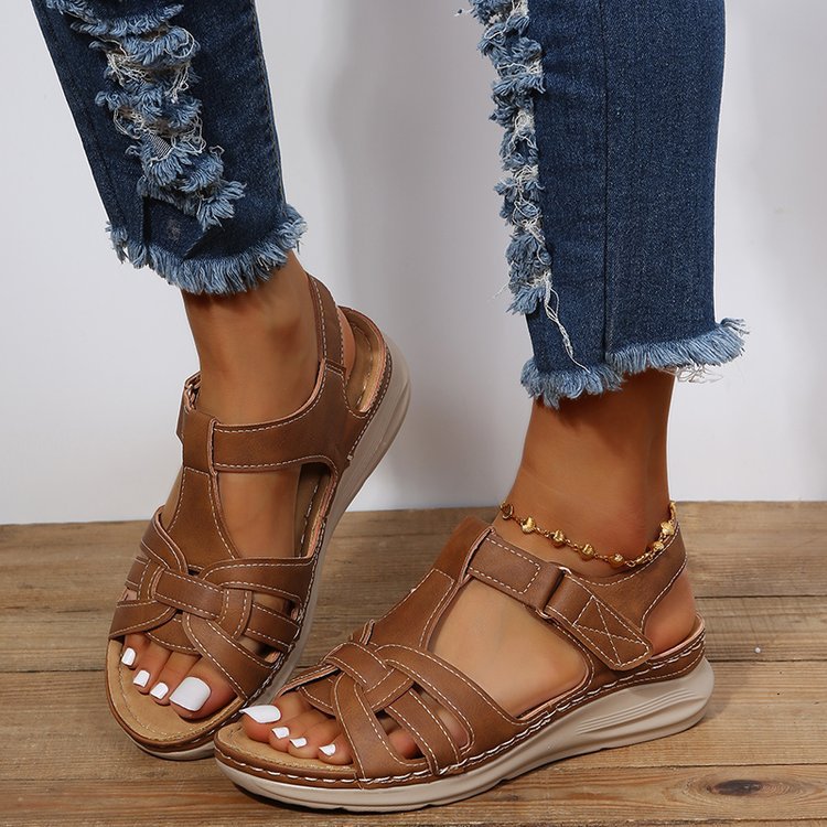 New European And American Wedge Stitching Light Hollow Large Size Sandals