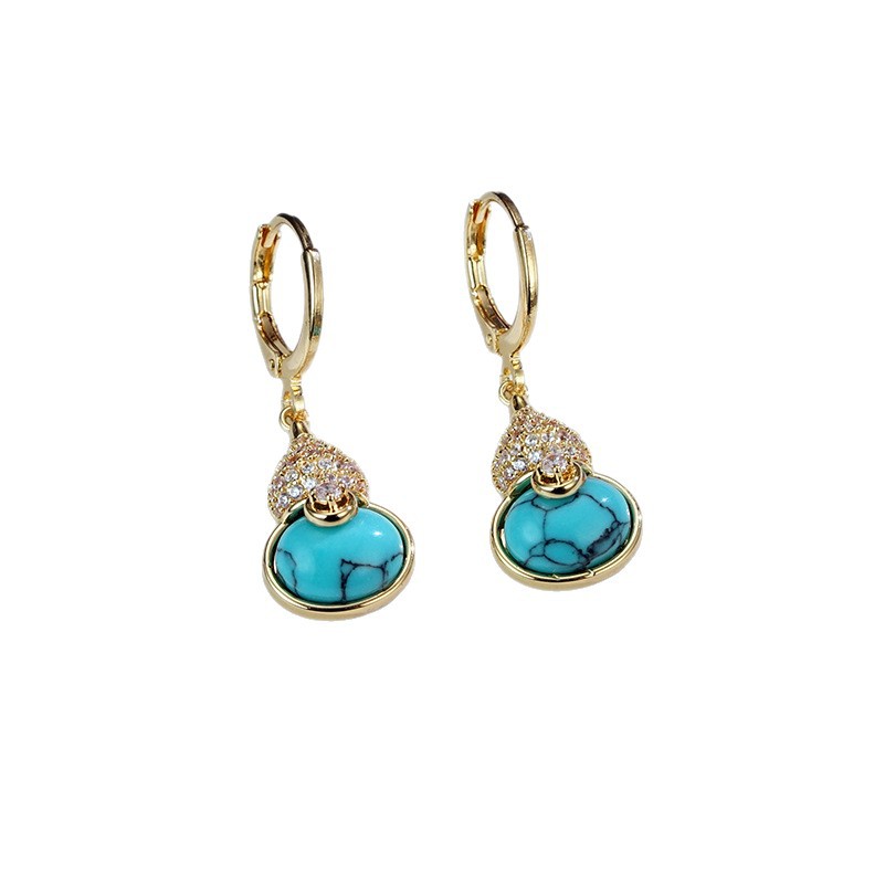 Retro Affordable Luxury Fashion Turquoise Gourd Earrings Premium Earrings And Necklace Set