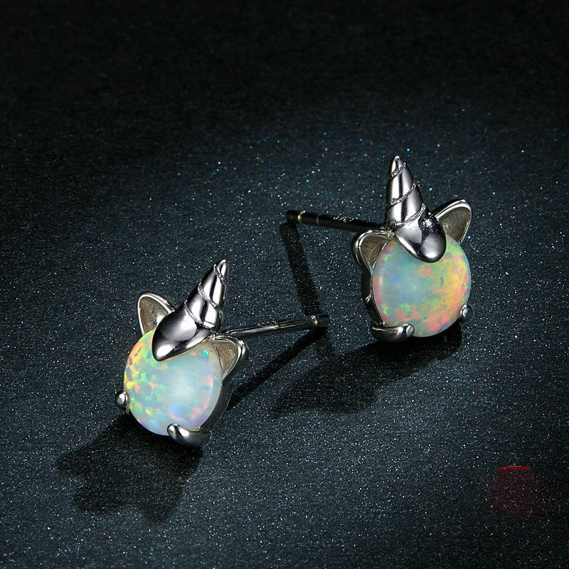 Opal unicorn s925 silver earrings