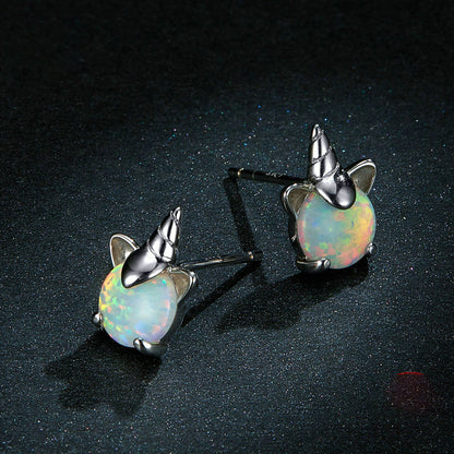 Opal unicorn s925 silver earrings
