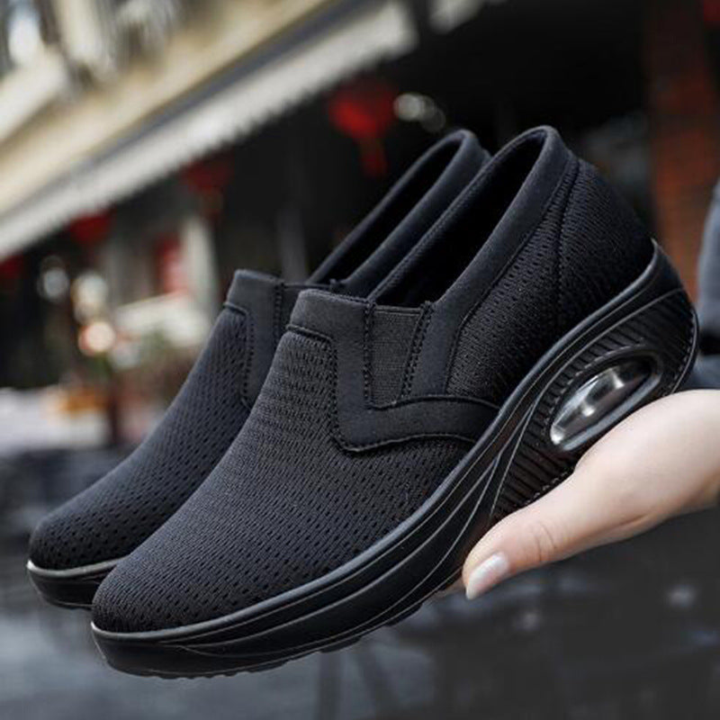 Women's Round Toe Breathable Mesh Wedge Heel Hollow Lightweight Casual Sports Shoes