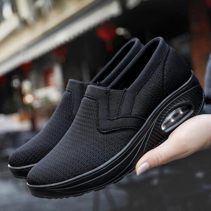 Women's Round Toe Breathable Mesh Wedge Heel Hollow Lightweight Casual Sports Shoes