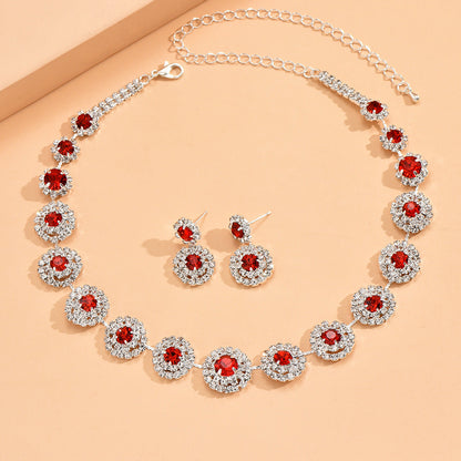 Popular Luxury Round Rhinestone Quartz Necklace And Earring Suit