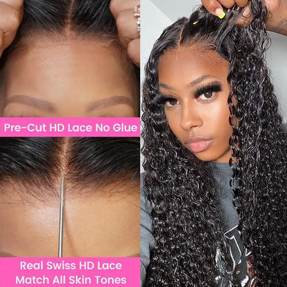 Glueless Wig Deep Wave Human Hair Wigs Ready To Wear Pre-Cut Lace Wear And Go Glueless Wigs Lace Front Human Hair Wig For Women