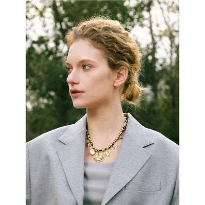 Yhpup Popular Stainless Steel Leopard Polyester Sun Flower Heart Insect Drop Collar Necklace 18K PVD Plated Fashion Jewelry Gift