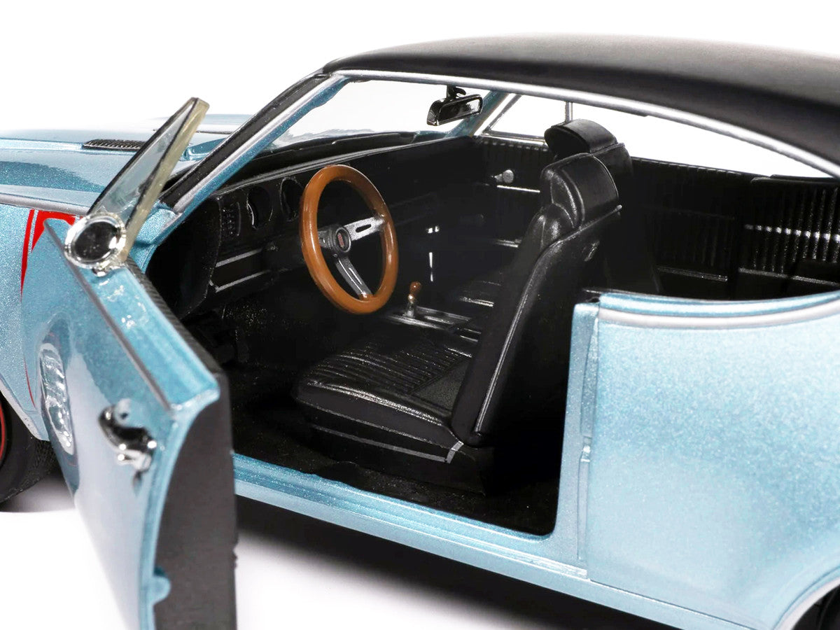 1968 Oldsmobile 442 W30 Holiday Coupe Teal Frost Metallic with Red Stripes and Black Vinyl Top "Hemmings Motor News July 2023 Cover Car" "American Muscle" Series 1/18 Diecast Model Car by Auto World