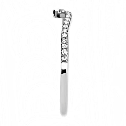 DA162 - High polished (no plating) Stainless Steel Ring with AAA Grade CZ  in Clear