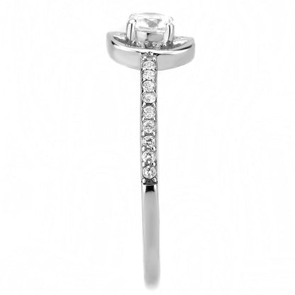 DA238 - High polished (no plating) Stainless Steel Ring with AAA Grade CZ  in Clear